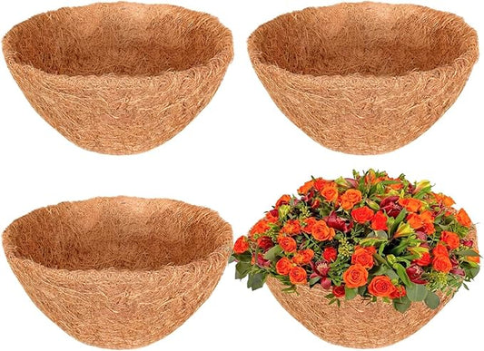 Halatool 4PCS 16 Inch Coconut Liners for Planters Round Hanging Basket Coco Liners 100% Natural Coco Fiber Liners for Flowers Vegetables Herbs
