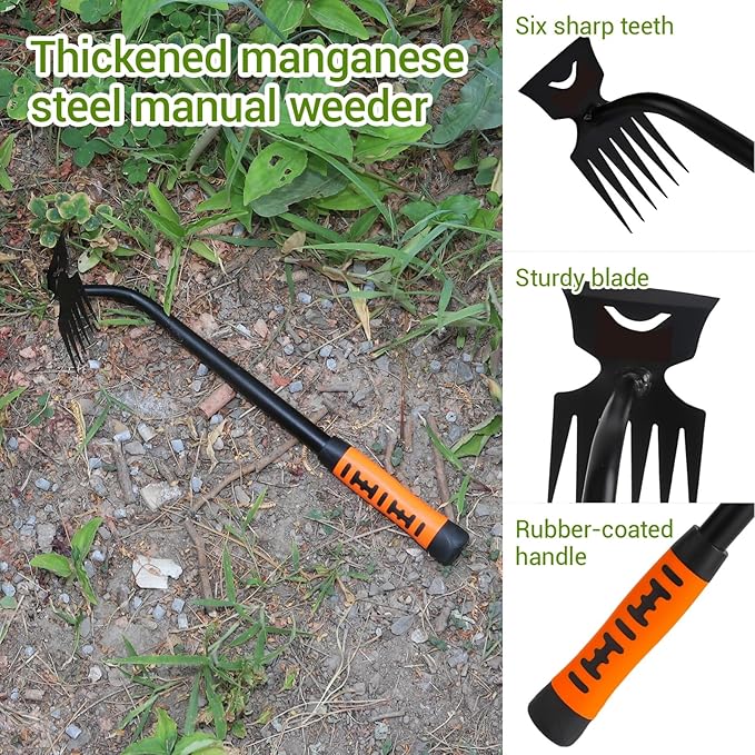 Weed Puller Tool-3-Piece Weed Pulling Tools, Manganese Steel 6-Teeth Multi-Purpose Gardening Manual Weeding Tools for Yard and Garden（HT3077B）