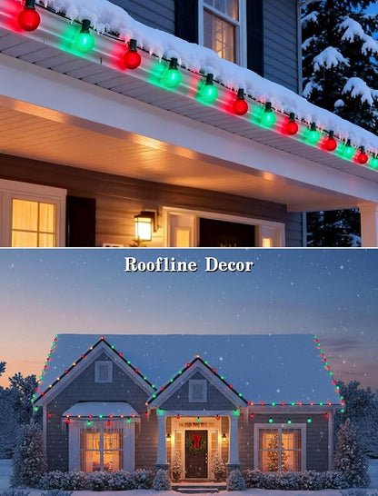 50Ft Outdoor Frosted Red and Green Christmas Lights,LED G40 Globe Patio Christmas Lights with 25 Red and Green Bulbs(2 Spare),Vintage Hanging Light for Tree Garden Porches Xmas Holiday