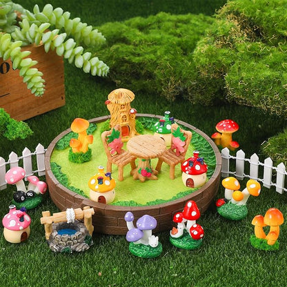 32 Pcs Fairy Garden Accessories Mini Fairy Figures Miniature Table and Chairs Bridge Mushroom Lighthouse Water Well Pond Landscape Ornaments Kit for DIY Garden Potted Desk Decor