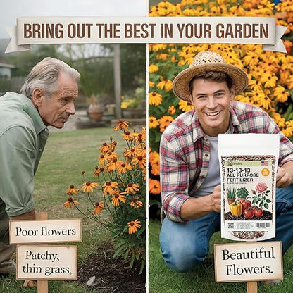 Gardenera 13-13-13 Slow Release Granular Fertilizer – All Purpose Plant Food 13 13 13 for Outdoor Grass, Vegetables, Roses, Flowers, Shrubs, Trees. Lawns, Gardens, Potted Plants (4 Quarts)
