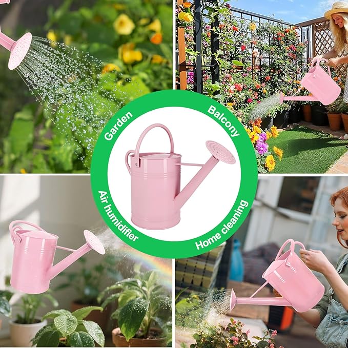 Galvanized Iron Watering Can for Indoor Plants, DIY Watering Cans for House Plant Garden Flower, Long Spout Water Can for Outdoor Watering Plants 6.44L 1.7Gallon (Pink)