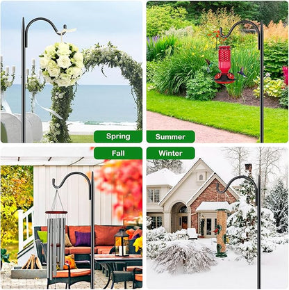 FEED GARDEN Adjustable Outdoor Shepherd Hook Bird Feeder Pole with 5 Prongs Base, 60 Inch Tall 5/8 Inch Thick, Heavy Duty Shepard Hook Stand for Hanging Bird Feeders, Plant Baskets, Black (1 Pack)