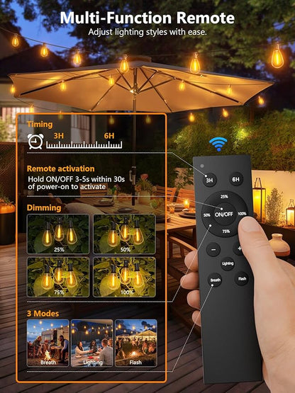 luckystyle 30FT LED Outdoor String Lights with Remote, 10+ 1 Shatterproof Bulbs Waterproof and Dimmable Patio Lights for Porch, Garden, Backyard, Deck, Balcony, 2700K Hanging Lighting