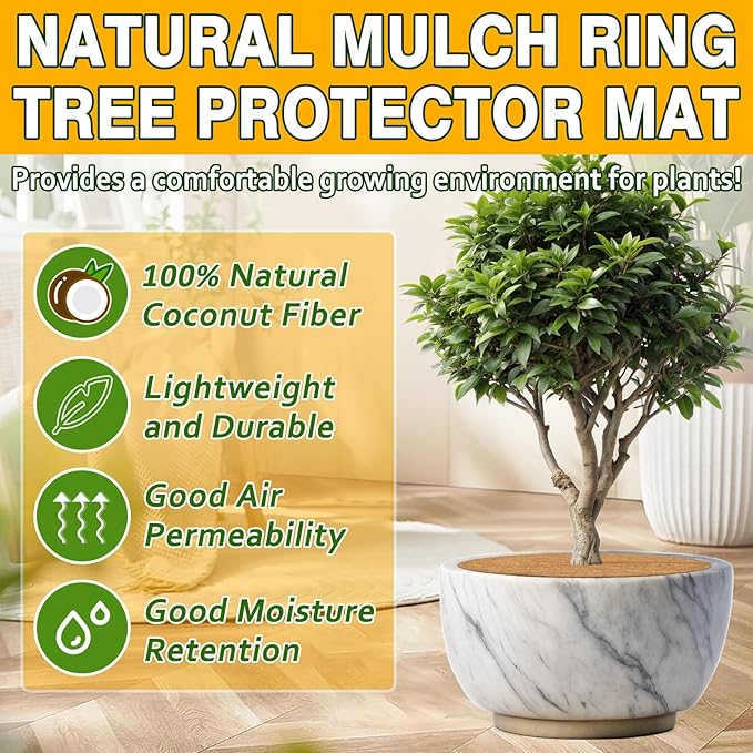 ZeeDix 3 Pack Coconut Fiber Mulch Ring, 24 Inch Coco Coir Tree Ring Mulch Mat, 100% Natural Tree Protector Mat Plant Cover Ring Coconut Coir Discs Tree Mats Mulch Rings for Indoor Outdoor Trees Plants