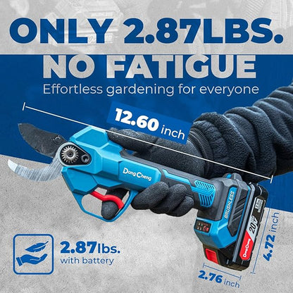 Dong Cheng 20V Brushless Electric Pruning Shears, 4 Cutting Levels up to 35 mm, Professional Brushless Motor, 2.0 Ah Battery, 2 A Charger, SK5 Blade – For Fruit Trees, Gardening