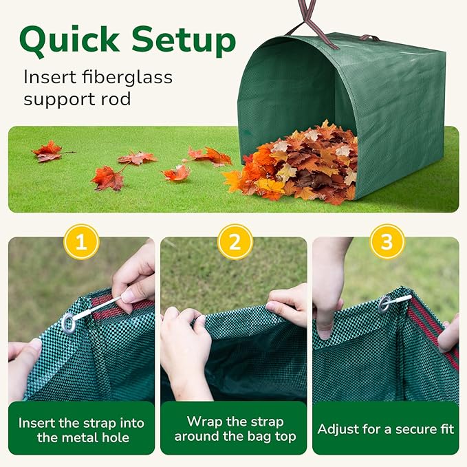 GreatBuddy Lawn Bag, 40 Gallon Yard Waste Bags, Heavy Duty PP Garden Leaf Bags for Leaves, Grass and Debris, Reusable & Foldable Leaf Collector with Handles, Wide Opening and Self-stand Design, 2 Pack