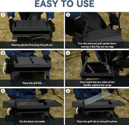 Portable Charcoal Grill Foldable Grills BBQ Grill Charcoal Small Grill for Travel, Camping, Outdoor Cooking, Backyard, Hiking, Patio Garden, Picnics, Black