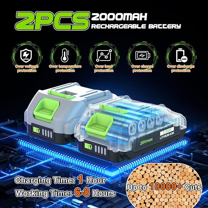 2 In 1 Pole Pruning Shears Cordless, Electric Pruning Shears with LCD Display, 8.8ft Extendable Pole for Tree Trimming, with 2 Pack 2000mAh Batteries and Goggles