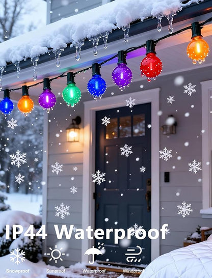 50Ft Outdoor Frosted Multicolor Lights, LED G40 Globe Patio String Lights with 25 0.6W Ceramic Colorful Bulbs(2 Spare), Outside Christmas Lights for Holiday Party Backyard Christmas