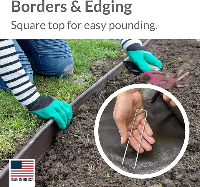 Pinnacle Mercantile 200 Pack Galvanized Garden Stakes Landscape Staples Extra Heavy Duty Sod Ground Anchors Anti Rust 6 inch Metal Pins 9 Gauge USA Made