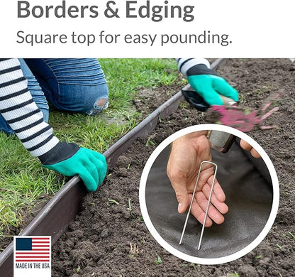 Pinnacle Mercantile 200 Pack Galvanized Garden Stakes Landscape Staples Extra Heavy Duty Sod Ground Anchors Anti Rust 6 inch Metal Pins 9 Gauge USA Made