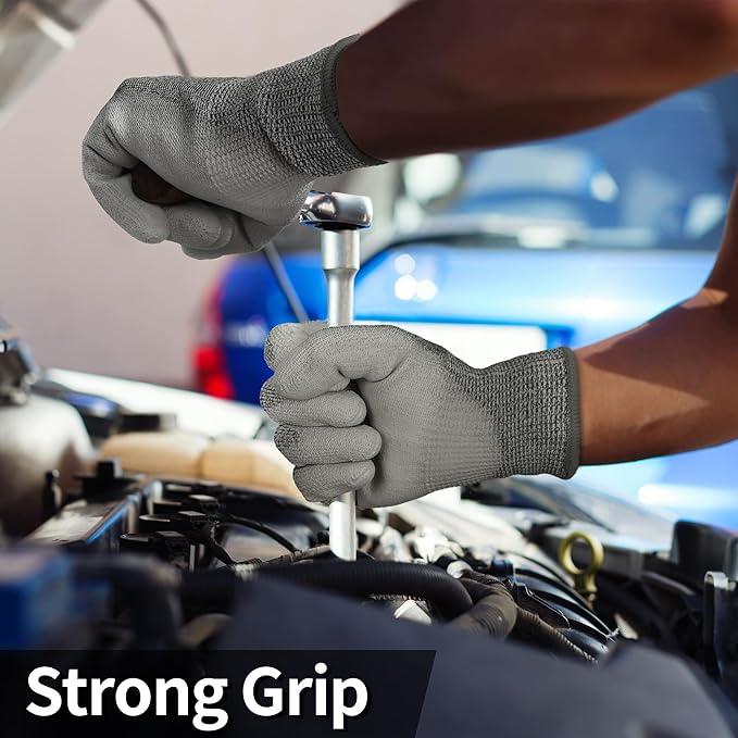 Schwer 12 Pairs ANSI A5 Cut Resistant Work Gloves, Cut Proof Gloves with PU Coating, Used for Metal Fabrication, WoodWorking, Construction, Non Slip, Durable, S, CR3088