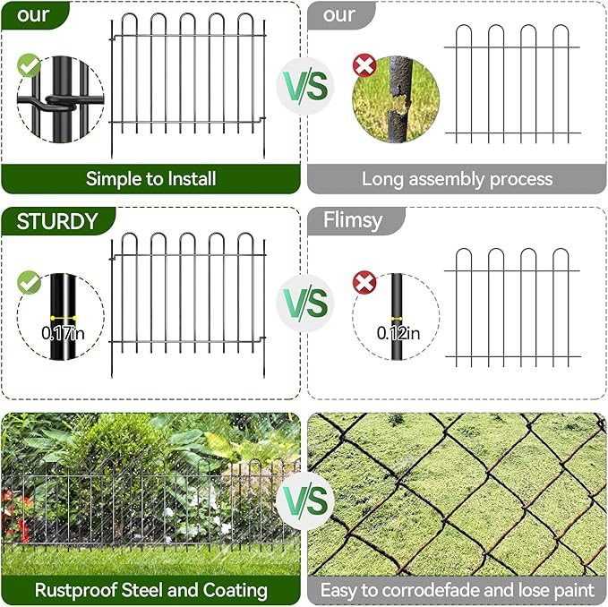 26 Panels Decorative Garden Fence, 37ft X 20in Rustproof Metal Animal Barrier Fence, No Dig Fence Garden Fence, Arched Flower Bed Edging Ornamental Wire Border Fencing for Outdoor Yard, Patio Decor