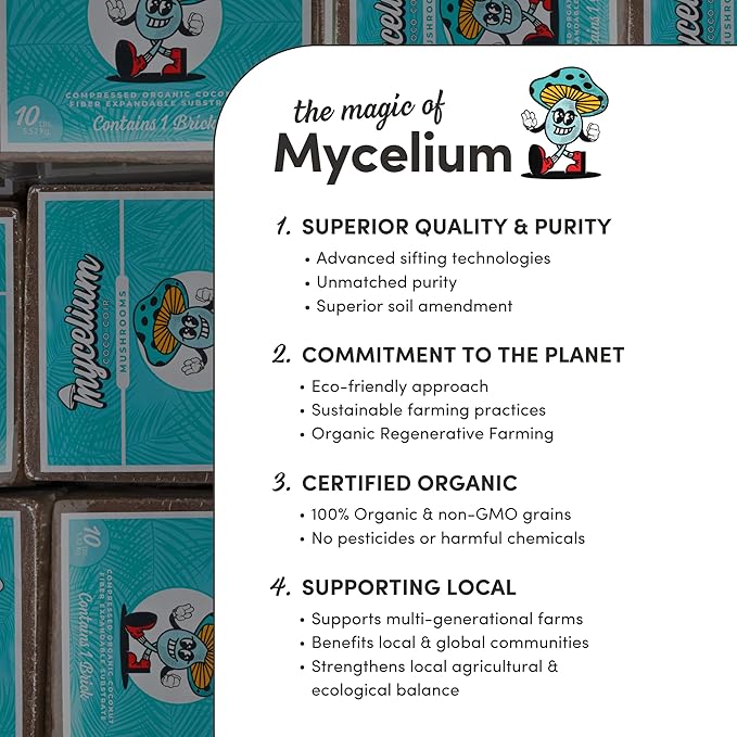 Mycelium Coco Coir Brick Mushroom Growing Kit I Expandable Organic Coconut Fiber Substrate I Indoor Mushroom Cultivation for Starter & Pro Home Growers I OMRI Certified & Non-GMO, 10lbs