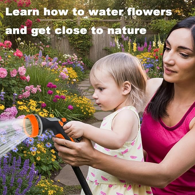 Garden Hose Nozzle with Adjustable 10 Watering Patterns,Hose Spray Nozzle with Slip Resistant High Pressure,Water Hose Nozzles Sprayer for Plants & Lawns Watering,Car Washing and Pet Showering Orange