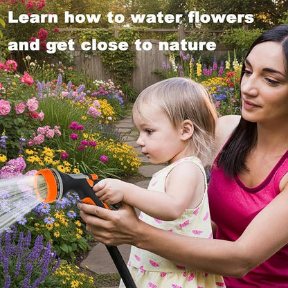 Garden Hose Nozzle with Adjustable 10 Watering Patterns,Hose Spray Nozzle with Slip Resistant High Pressure,Water Hose Nozzles Sprayer for Plants & Lawns Watering,Car Washing and Pet Showering Orange