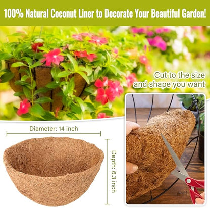 Legigo 6 Pack 14 Inch Hanging Basket Coco Liners Replacement, 100% Natural Round Coconut Coco Fiber Planter Basket Liners for Hanging Basket Flowers/Vegetables