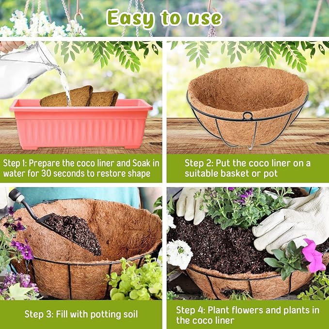 Legigo 6 Pack 10 Inch Hanging Basket Coco Liners Replacement, 100% Natural Round Coconut Coco Fiber Planter Basket Liners for Hanging Basket Flowers/Vegetables