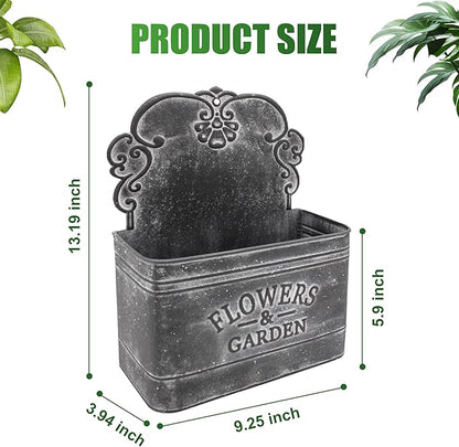 CVHOMEDECO. Farmhouse Metal Wall Planter Rustic Galvanized Flower Holder Wall Mount Flower pots for Indoor, Outdoor and Wall Decor, Set of 2 (Matt Black)