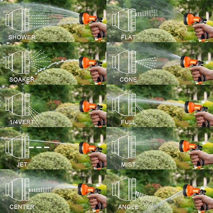 Garden Hose Nozzle Sprayer 10 Watering Patterns Spray Nozzles Heavy Duty Hose Head Lightweight Hose Attachment Orange