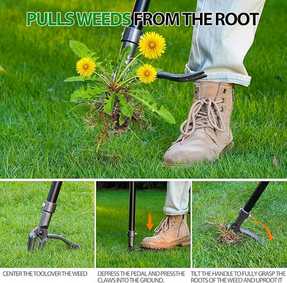 Weed Puller, Stand Up Weed Puller Tool with Steel Long Handle & 4-Claw Steel Head, 46" Adjustable Handle Weeder Tool, Easily Remove Weeds Root Without Bending, Pulling, or Kneeling