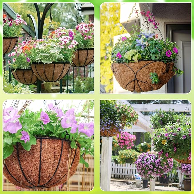 ZeeDix 6 PCS 10 Inch Coconut Liners for Planters, Round Hanging Basket Liners Natural Coco Coir Replacement Liner for Flowers Vegetables Patio Porch Garden Decor