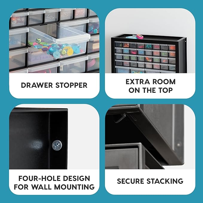 IRIS USA Screw Tool Organizer Small Parts Cabinet, 44-Drawer, Electronics Hardware Nuts and Bolts Plastic Storage Drawers Garage Storage, Stackable Bead Craft Organizer Building Bricks Sorter, Black