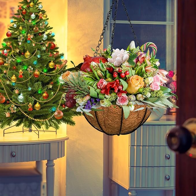 ZeeDix 6Pcs 14 Inch Coconut Liners for Planters, Round Hanging Basket Liners 100% Natural Coco Coir Basket Coco Replacement Liners for Hanging Basket Planters Flowers Vegetables(14in-6pcs)