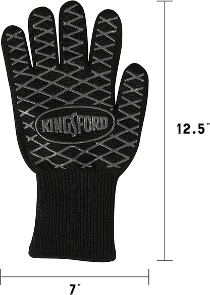 Kingsford Extreme Heat BBQ Grill Gloves, 2 Count | Heat Resistant Barbecue Gloves | The Ultimate Heat Barrier Silicone Grilling Gloves with Anti-Slip Safe Grip, Black, 1 Size Fits All