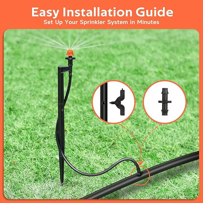 Drip Micro Sprinkler Heads with Stake: 360 Degree Sprinkler Nozzle with 1/4" Drip Irrigation Tubing - 10 Pack Drip Spray Emitters on 12 Inch Stake for Garden Water System