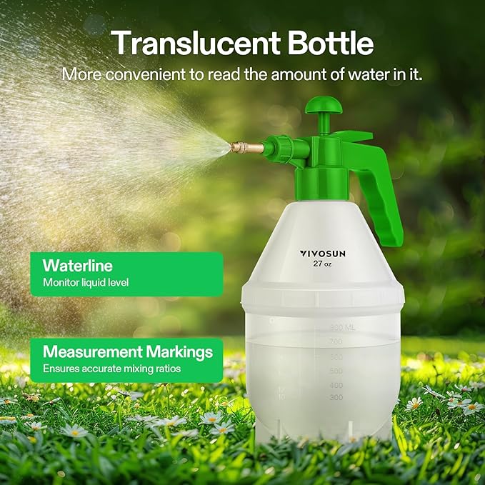 VIVOSUN 27oz Pump Sprayer, Handheld Garden Water Sprayer Bottle with Adjustable Brass Nozzle, for Spraying Plants, Flowers, Weeds and Cleaning, Green