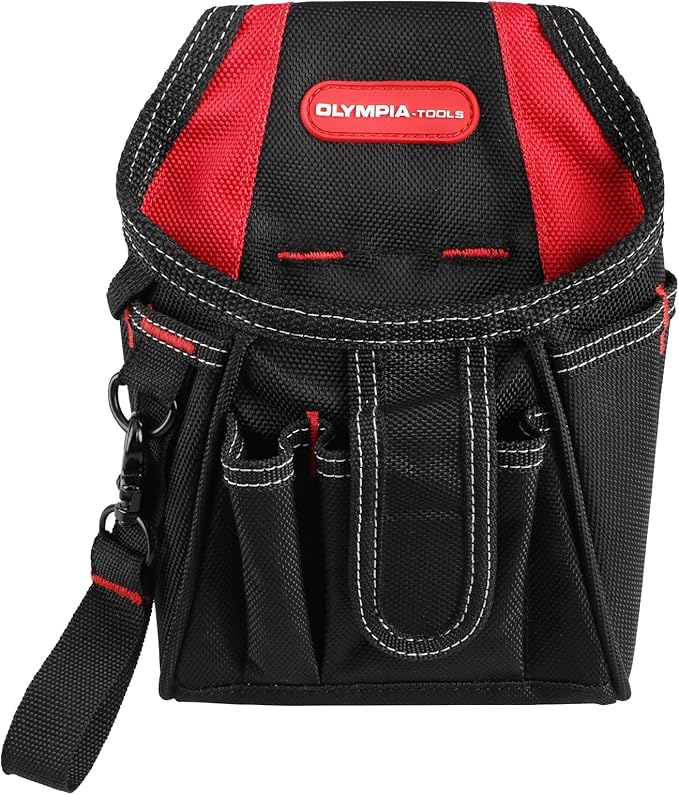 Olympia Tools 7 Pocket Tool Pouch with Belt Clip, Black & Red