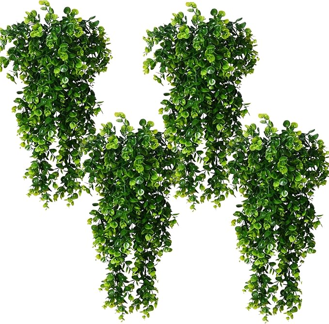 Hanging Fake Plants,4 Pcs Faux Eucalyptus Leaf Greenery Vine Plant Faux Plants Fake Ivy Room Decor Home Garden Wedding Party Indoor Outdoor Decorations (Vine)