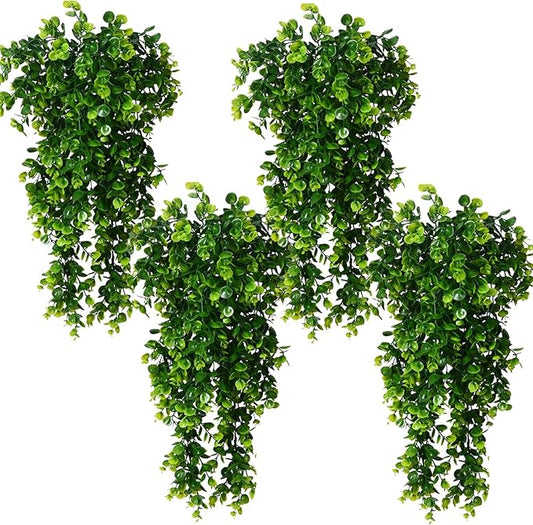 Hanging Fake Plants,4 Pcs Faux Eucalyptus Leaf Greenery Vine Plant Faux Plants Fake Ivy Room Decor Home Garden Wedding Party Indoor Outdoor Decorations (Vine)