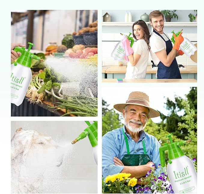 ITISLL Manual Garden Sprayer Hand Lawn Pressure Pump Sprayer Safety Valve Adjustable Brass Nozzle 0.5 Gal 2L