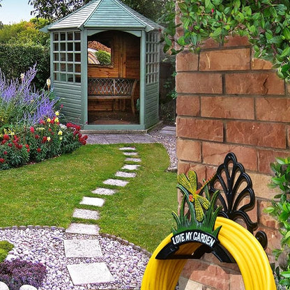 Decorative Garden Hose Holder, Hose Hanger, Heavy Duty Cast Iron Garden Yard Water Pipe Holds, Wall Mounted Hose Butler, Hose Rack Reel, 50FT 75FT 100FT Water Hose Bulter Storage (Dragonfly)