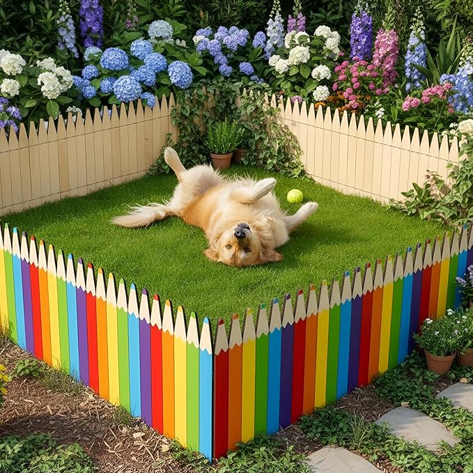 Colored Pencils Wood Garden Edging Fence 15.7" H x 47.2" L Decorative Landscape Edging Border Outdoor Wood Fence for School Yard Tree Flower Bed Borders