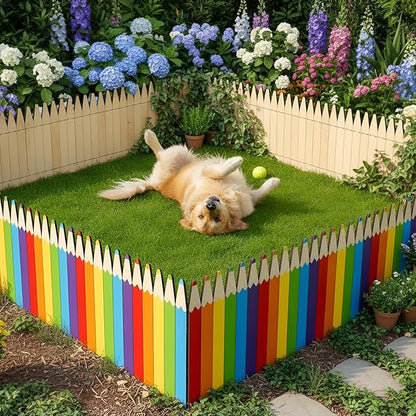 Colored Pencils Wood Garden Edging Fence 15.7" H x 47.2" L Decorative Landscape Edging Border Outdoor Wood Fence for School Yard Tree Flower Bed Borders