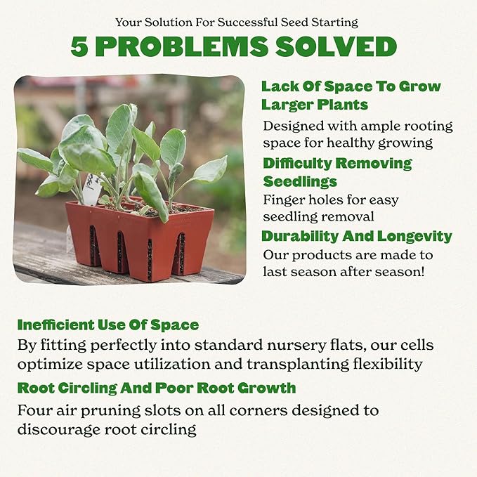 Epic Gardening Reusable Seed Starter Tray - Easy Watering Seed Starting Trays - Gardener Friendly Plant Trays for Seedlings | UV-Treated & BPA-Free -6-Cell Seed Starting Trays - 6 Trays/Terracotta