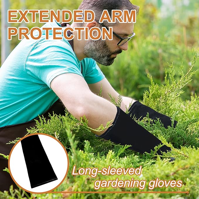HLDD HANDLANDY Long Gardening Gloves, Leather Thorn Proof Rose Pruning Glove for Men & Women, Great Gift for Gardener