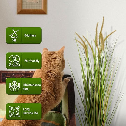 KOL Artificial 4ft Horsetail Reed Grass, 47.2in Artificial Indoor Outdoor Fake Grass Plant, Home Office Wedding Decorative Artificial Plants & Flowers in Pot Faux Plant Greenery, Housewarming Gift