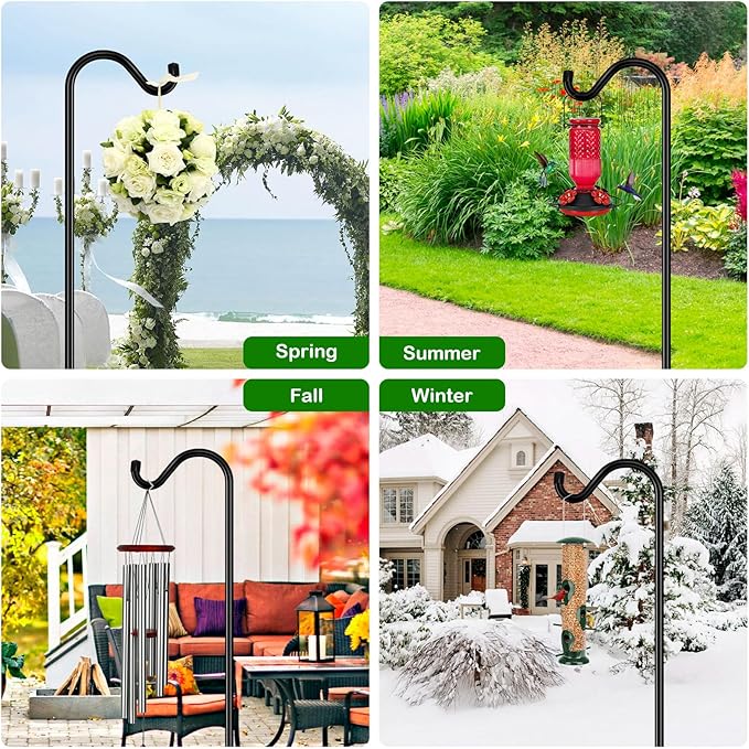 FEED GARDEN 76'' Bird Feeder Pole, Heavy Duty Shepherds Hooks for Outdoor with 7-Prong Base, Adjustable Shepherds Hook for Hummingbird Feeder, Lanterns, Plants, Wedding Decor (1 Pack)