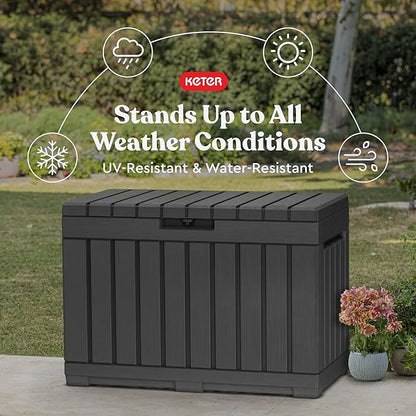 Keter Kentwood 50 Gallon Resin Deck Box-Organization and Storage for Patio Cushions, Throw Pillows and Garden Tools, Dark Grey