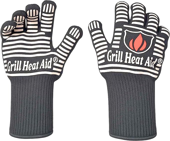 GRILL HEAT AID BBQ Grill Gloves Heat Proof for Grilling – Fireproof 1472°F Heat-Resistant Grill Mitts for Outdoor Barbecue and Smoker, Campfire, Fire Pit, Oven Glove with Fingers for Baking Pizza