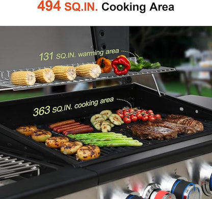Brand-Man 4 Burner Propane Grill with Infrared Sear Side Burner 8500 BTU, Cabinet Style Gas BBQ Grill with Side Table for Barbecue Grilling & Backyard Cooking