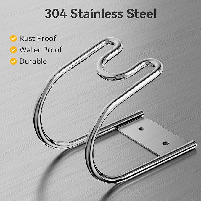 Garden Hose Holder Wall Mount - SS304 Stainless Steel Water Hose Hanger Heavy Duty Rack for Extension Cords Vacuum Hose Outside Silver (1 Pack)