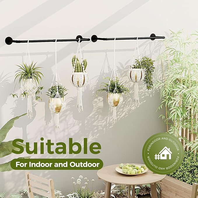 Bamworld 36.2" Hanging Planters 2PCS for Indoor Plants Hanging Plant Holder Plant Hanger Indoor Ceiling Window Plant Shelves Wall Mount Black Metal Rod(Pot&Plant Not Included)