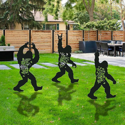 Bigfoot Metal Garden Stakes Yard Decor, 3PCS Black Bigfoot Silhouette Statues Garden Decorative Gifts for Yard Art, Patio, Outside, Lawn Ornaments, Christmas, Backyard, Pathway