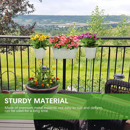 PerGar Vintage Metal Iron Wall Hanging Flower Pots, Rustic Planter Bucket Herb Flower Plant Holder with Detachable Hooks & Drainage Hole for Railing Fence Balcony Deck Garden Home Decoration, Set of 3